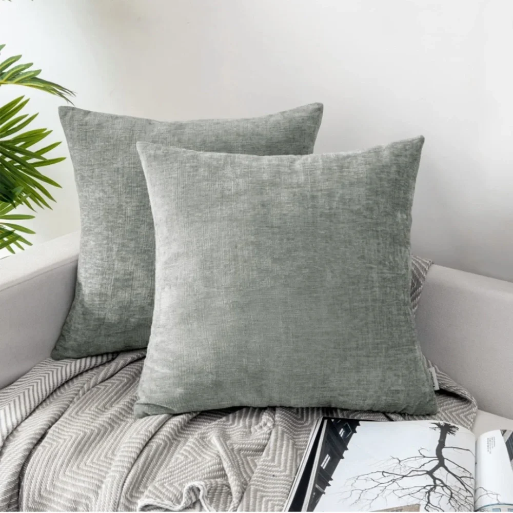 Luxury Home | Elegant Soft Grey Luxe Chenille Textured Throw Pillow Covers